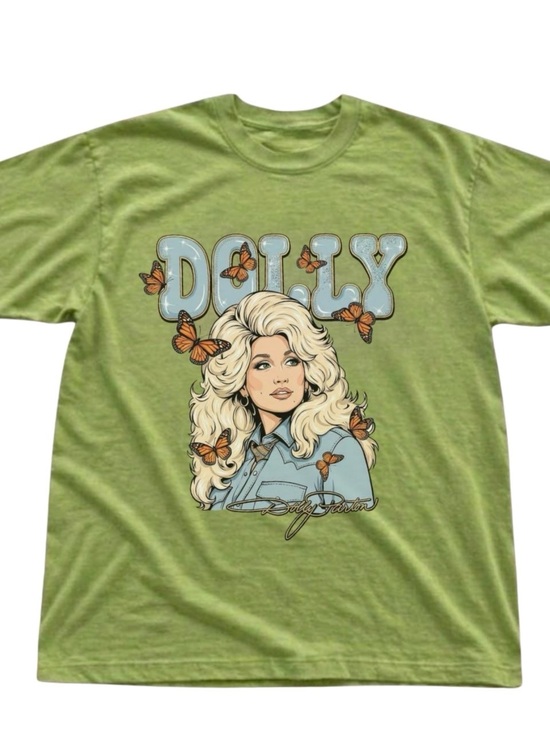 Gildan Tops - Kiwi Green Dolly Graphic Tee with Blue Print